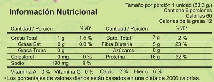 Tabla nutricional rollo - veggie